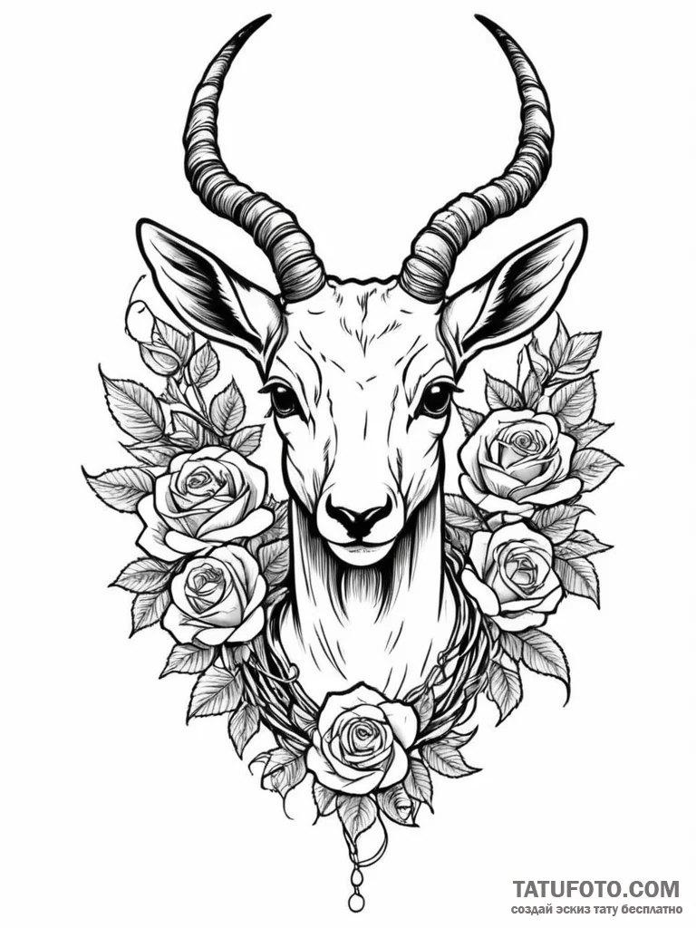 Tattoo sketch, an antelope with its horns mad... - эскиз тату (№1752421898_0, 13.07.2025 15:51) — Tatufoto.com