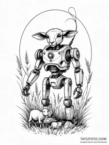 Tattoo sketch, quixotic robot shepherd, a sma... - эскиз тату (№1752422066_0, 13.07.2025 15:54) — Tatufoto.com