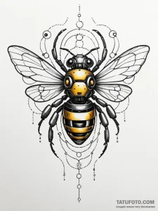 Tattoo sketch, bumblebee with intricate, robo... - эскиз тату (№1752422403_0, 13.07.2025 16:00) — Tatufoto.com