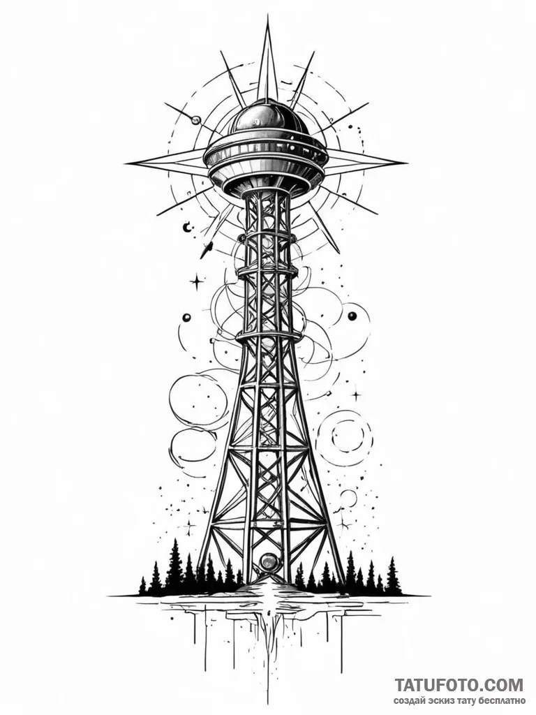 Tattoo sketch, transcendent transmitter tower... - эскиз тату (№1752422564_0, 13.07.2025 16:02) — Tatufoto.com