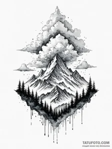 Tattoo sketch, mountain peak, cloud data cent... - эскиз тату (№1752422728_0, 13.07.2025 16:05) — Tatufoto.com