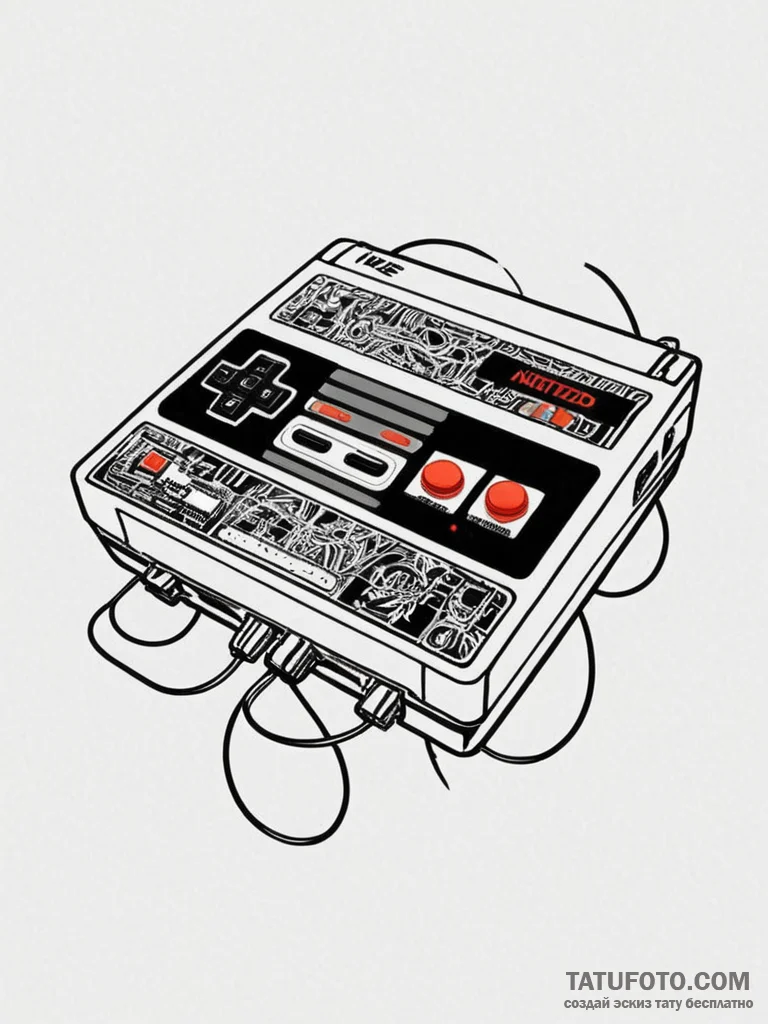 Tattoo sketch, nostalgic gaming console, retr... - эскиз тату (№1752422894_0, 13.07.2025 16:08) — Tatufoto.com