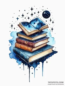 Tattoo sketch, gravity-defying bookshelf, a b... - эскиз тату (№1752423063_0, 13.07.2025 16:11) — Tatufoto.com