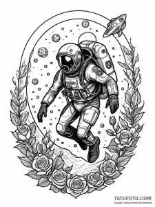 Tattoo sketch, celestial scuba diver: a lone... - эскиз тату (№1752423146_0, 13.07.2025 16:12) — Tatufoto.com