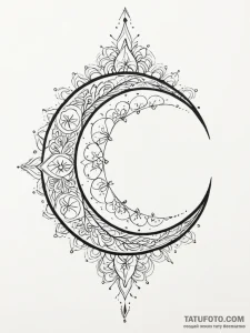 Tattoo sketch, kaleidoscope moon, a crescent... - эскиз тату (№1752423230_0, 13.07.2025 16:13) — Tatufoto.com