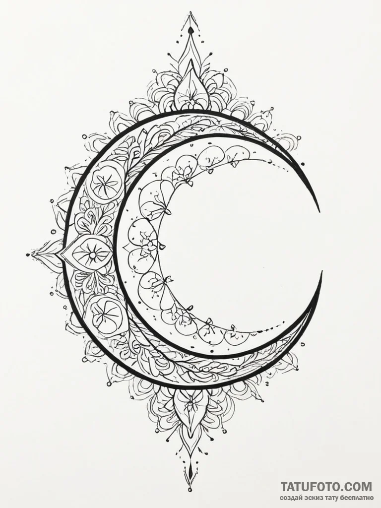Tattoo sketch, kaleidoscope moon, a crescent... - эскиз тату (№1752423230_0, 13.07.2025 16:13) — Tatufoto.com