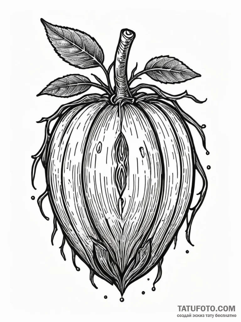 Tattoo sketch, xylocarp (woody fruit), data c... - эскиз тату (№1752423650_0, 13.07.2025 16:20) — Tatufoto.com