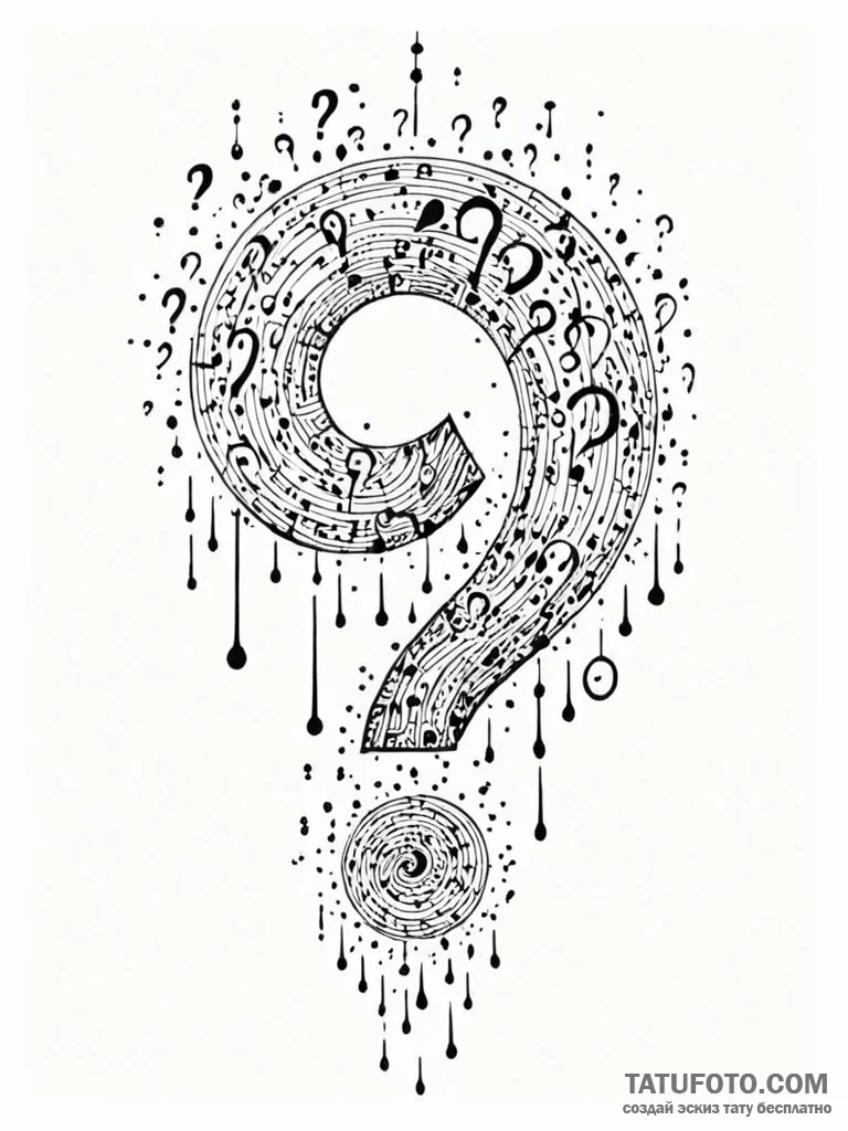 Tattoo sketch, question mark cloud, data rain... - эскиз тату (№1752423734_0, 13.07.2025 16:22) — Tatufoto.com
