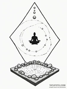 Tattoo sketch, zero-gravity zen garden, a min... - эскиз тату (№1752423820_0, 13.07.2025 16:23) — Tatufoto.com