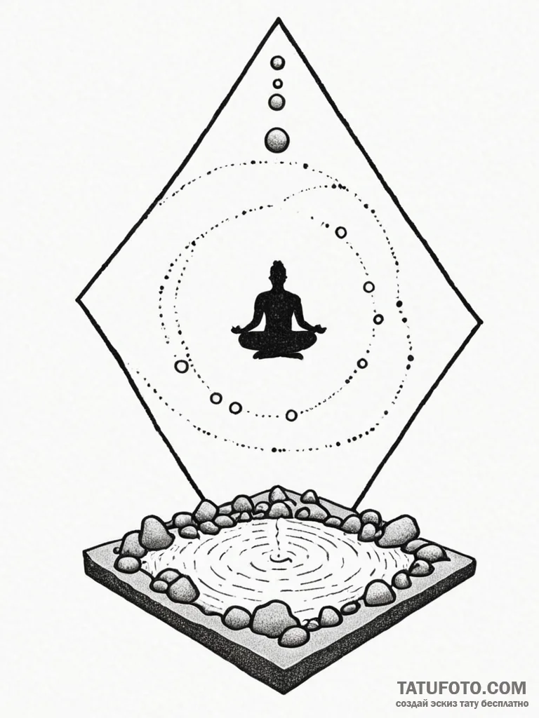 Tattoo sketch, zero-gravity zen garden, a min... - эскиз тату (№1752423820_0, 13.07.2025 16:23) — Tatufoto.com
