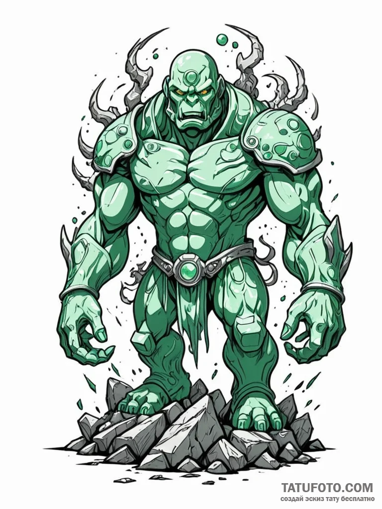 Tattoo sketch, jade golem's awakening, a powe... - эскиз тату (№1752424368_0, 13.07.2025 16:32) — Tatufoto.com