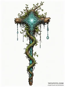 Tattoo sketch, urban druid's staff, a gnarled... - эскиз тату (№1752425049_0, 13.07.2025 16:44) — Tatufoto.com