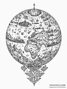 Tattoo sketch, prophetic puzzle globe, a glob... - эскиз тату (№1752425221_0, 13.07.2025 16:47) — Tatufoto.com
