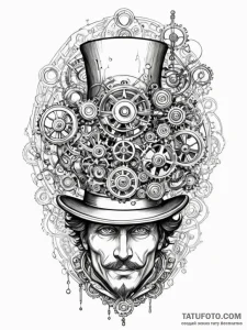 Tattoo sketch, mechanical magician's hat, a c... - эскиз тату (№1752425305_0, 13.07.2025 16:48) — Tatufoto.com