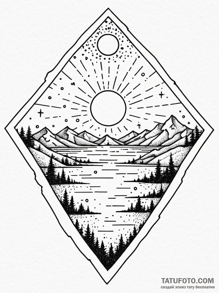 Tattoo sketch, hopeful horizon, digital sunri... - эскиз тату (№1752425894_0, 13.07.2025 16:58) — Tatufoto.com