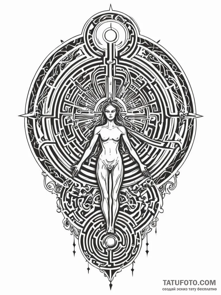 Tattoo sketch, luminous labyrinth of self, a... - эскиз тату (№1752426239_0, 13.07.2025 17:03) — Tatufoto.com