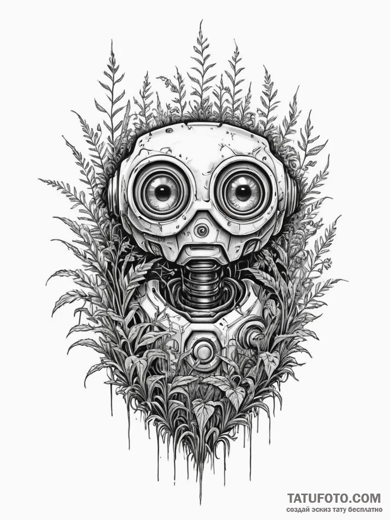 Tattoo sketch, watcher in the weeds (robot ey... - эскиз тату (№1752426326_0, 13.07.2025 17:05) — Tatufoto.com