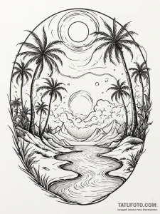 Tattoo sketch, kinetic sandstorm oasis, a des... - эскиз тату (№1752426411_0, 13.07.2025 17:06) — Tatufoto.com