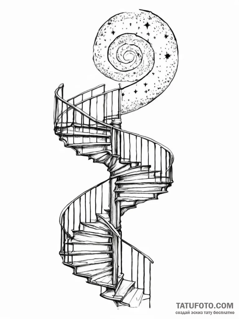 Tattoo sketch, spiral galaxy staircase, a gra... - эскиз тату (№1752426497_0, 13.07.2025 17:08) — Tatufoto.com