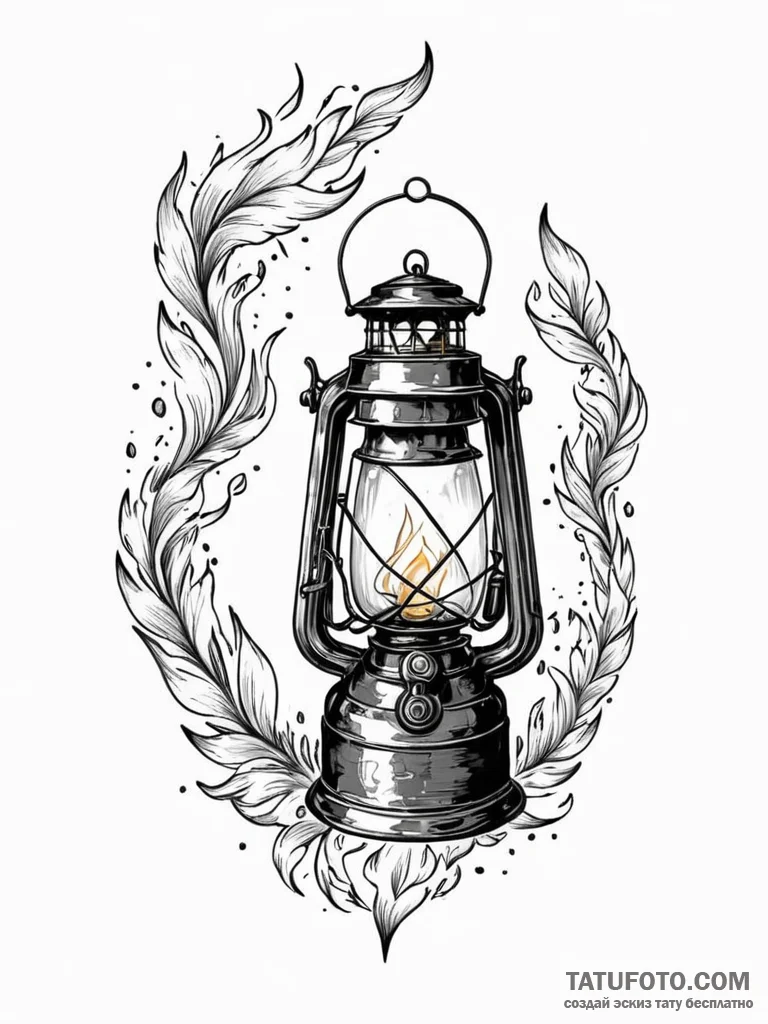 Tattoo sketch, weary traveler's digital lante... - эскиз тату (№1752426929_0, 13.07.2025 17:15) — Tatufoto.com
