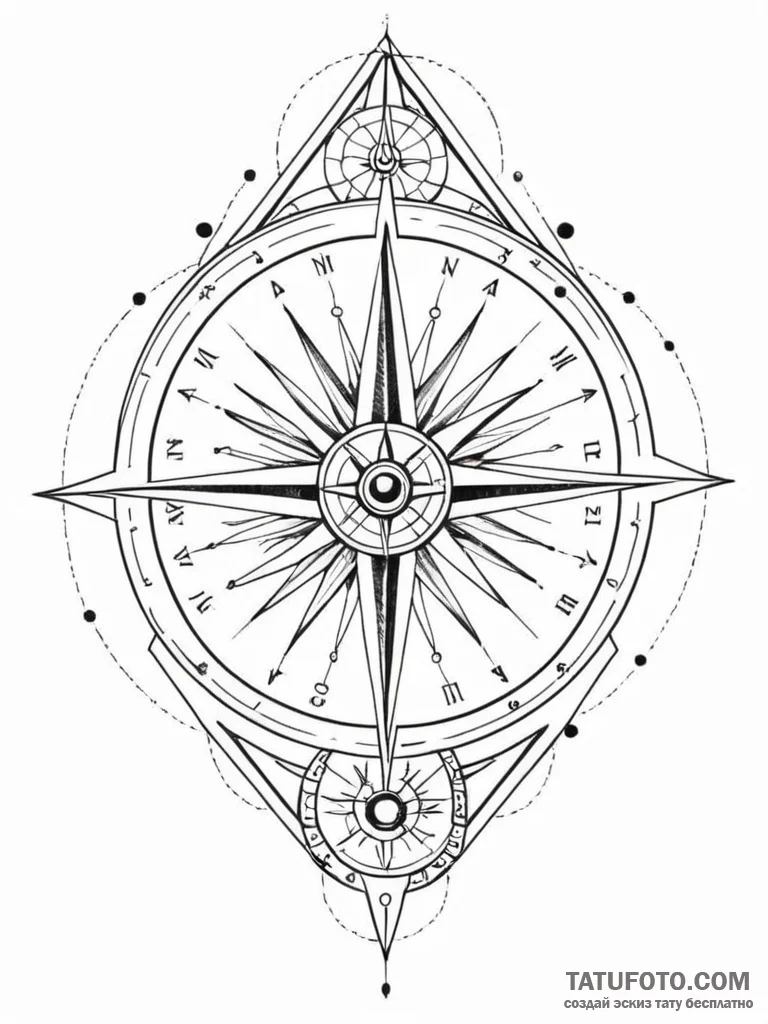 Tattoo sketch, interstellar voyager's compass... - эскиз тату (№1752427015_0, 13.07.2025 17:16) — Tatufoto.com