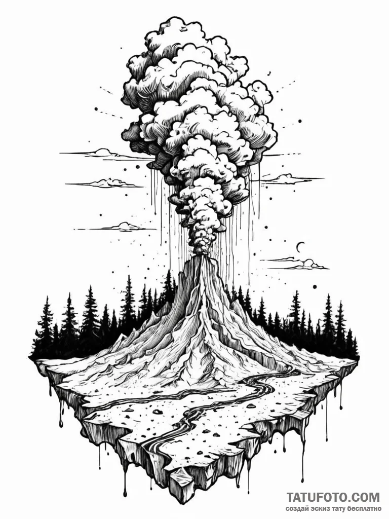 Tattoo sketch, yellowstone geyser, data steam... - эскиз тату (№1752427102_0, 13.07.2025 17:18) — Tatufoto.com