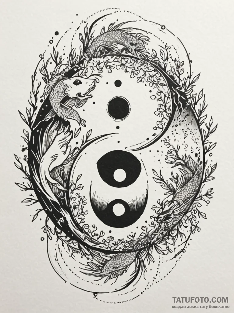 Tattoo sketch, yin-yang of code and nature, a... - эскиз тату (№1752427190_0, 13.07.2025 17:19) — Tatufoto.com