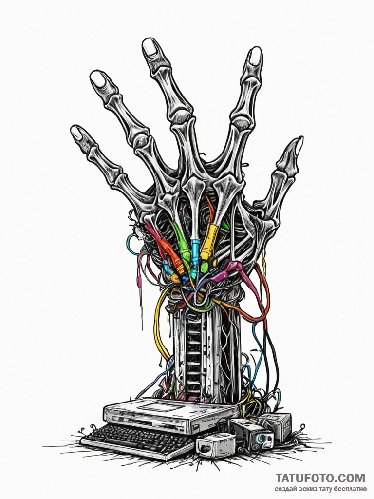 Tattoo sketch, zombie hand, reaching for code... - эскиз тату (№1752427453_0, 13.07.2025 17:24) — Tatufoto.com