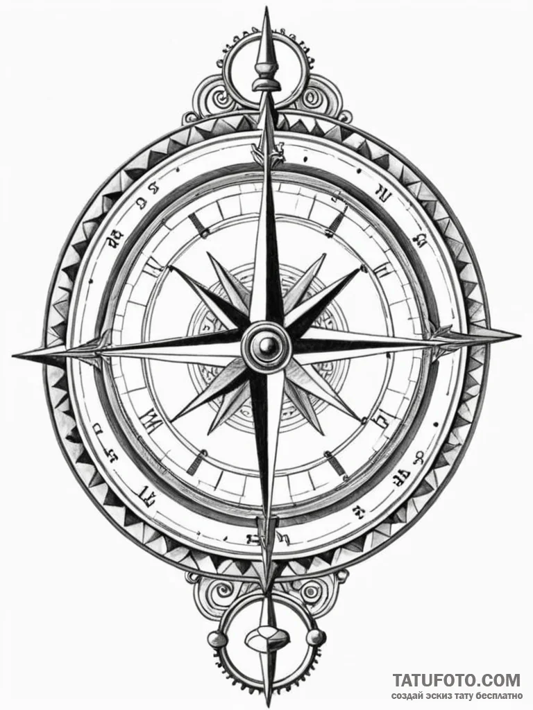 Tattoo sketch, clockwork compass: an antique... - эскиз тату (№1752427976_0, 13.07.2025 17:32) — Tatufoto.com