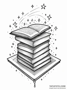 Tattoo sketch, gravity-defying bookshelf, a b... - эскиз тату (№1752428410_0, 13.07.2025 17:40) — Tatufoto.com