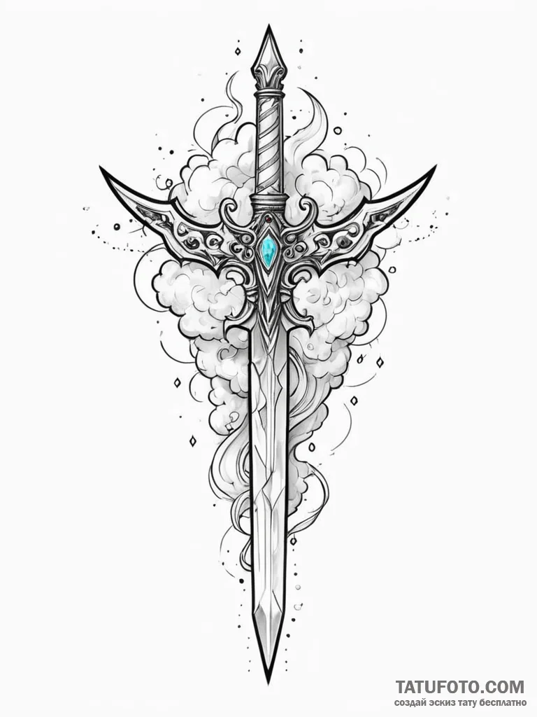 Tattoo sketch, dematerializing dagger, an orn... - эскиз тату (№1752428497_0, 13.07.2025 17:41) — Tatufoto.com