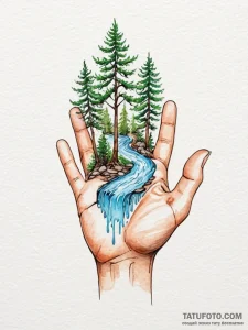 Tattoo sketch, integrated ecosystem hand, a h... - эскиз тату (№1752428583_0, 13.07.2025 17:43) — Tatufoto.com