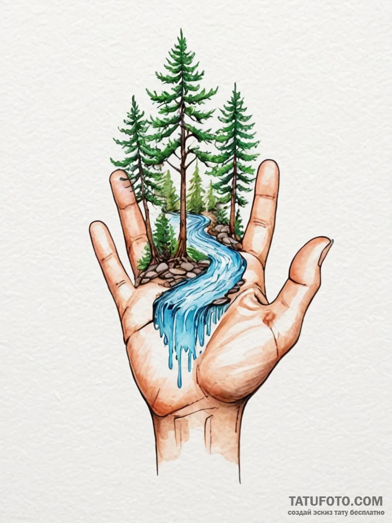 Tattoo sketch, integrated ecosystem hand, a h... - эскиз тату (№1752428583_0, 13.07.2025 17:43) — Tatufoto.com