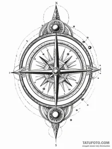 Tattoo sketch, mapmaker's cosmic compass, an... - эскиз тату (№1752428901_0, 13.07.2025 17:48) — Tatufoto.com