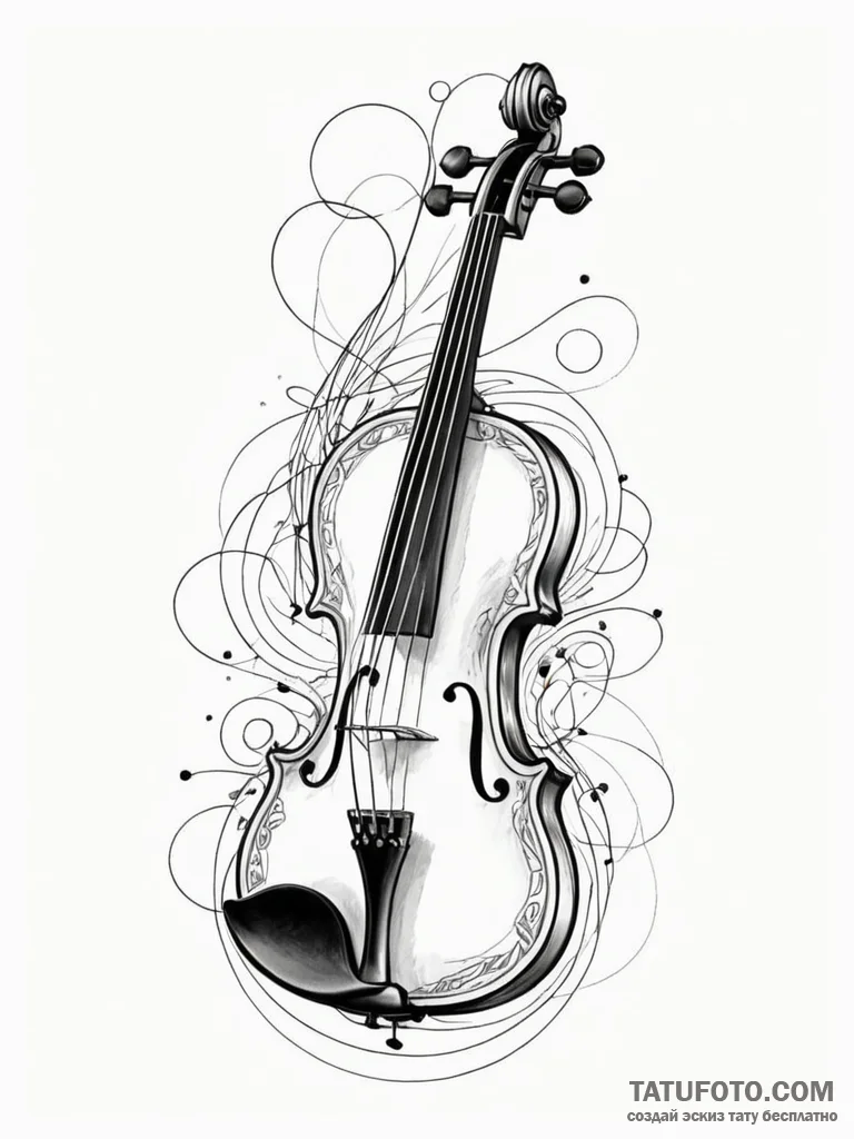 Tattoo sketch, virtuoso's violin, quantum str... - эскиз тату (№1752429099_0, 13.07.2025 17:51) — Tatufoto.com