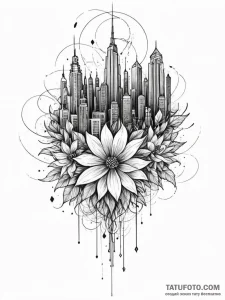 Tattoo sketch, sprawling smart city bloom, an... - эскиз тату (№1752429185_0, 13.07.2025 17:53) — Tatufoto.com