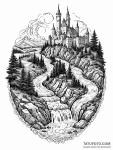 Tattoo sketch, flowing river of time, a power... - эскиз тату (№1752429357_0, 13.07.2025 17:55) — Tatufoto.com