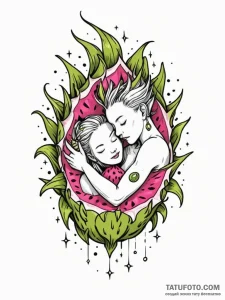 Tattoo sketch, dragonfruit dreamer, a stylize... - эскиз тату (№1752429614_0, 13.07.2025 18:00) — Tatufoto.com