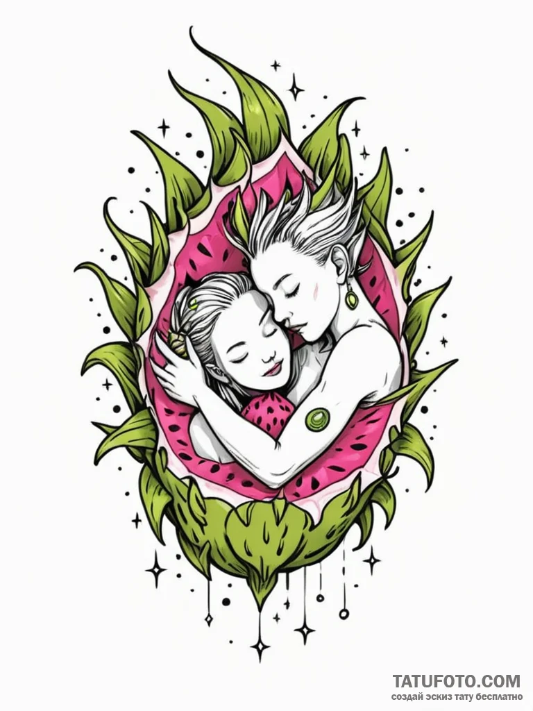 Tattoo sketch, dragonfruit dreamer, a stylize... - эскиз тату (№1752429614_0, 13.07.2025 18:00) — Tatufoto.com
