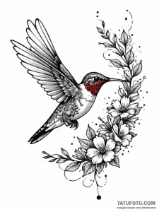 Tattoo sketch, hummingbird, nectar of code, a... - эскиз тату (№1752429872_0, 13.07.2025 18:04) — Tatufoto.com