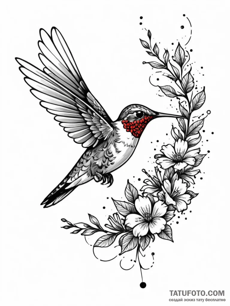 Tattoo sketch, hummingbird, nectar of code, a... - эскиз тату (№1752429872_0, 13.07.2025 18:04) — Tatufoto.com