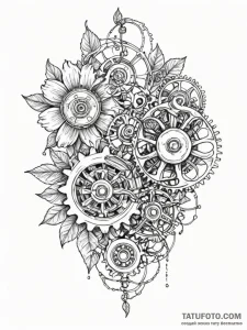 Tattoo sketch, hybrid flower of biomechanism,... - эскиз тату (№1752429960_0, 13.07.2025 18:06) — Tatufoto.com