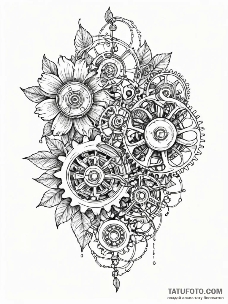 Tattoo sketch, hybrid flower of biomechanism,... - эскиз тату (№1752429960_0, 13.07.2025 18:06) — Tatufoto.com