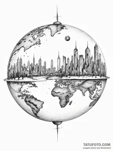 Tattoo sketch, juxtaposed realities globe, a... - эскиз тату (№1752430132_0, 13.07.2025 18:08) — Tatufoto.com
