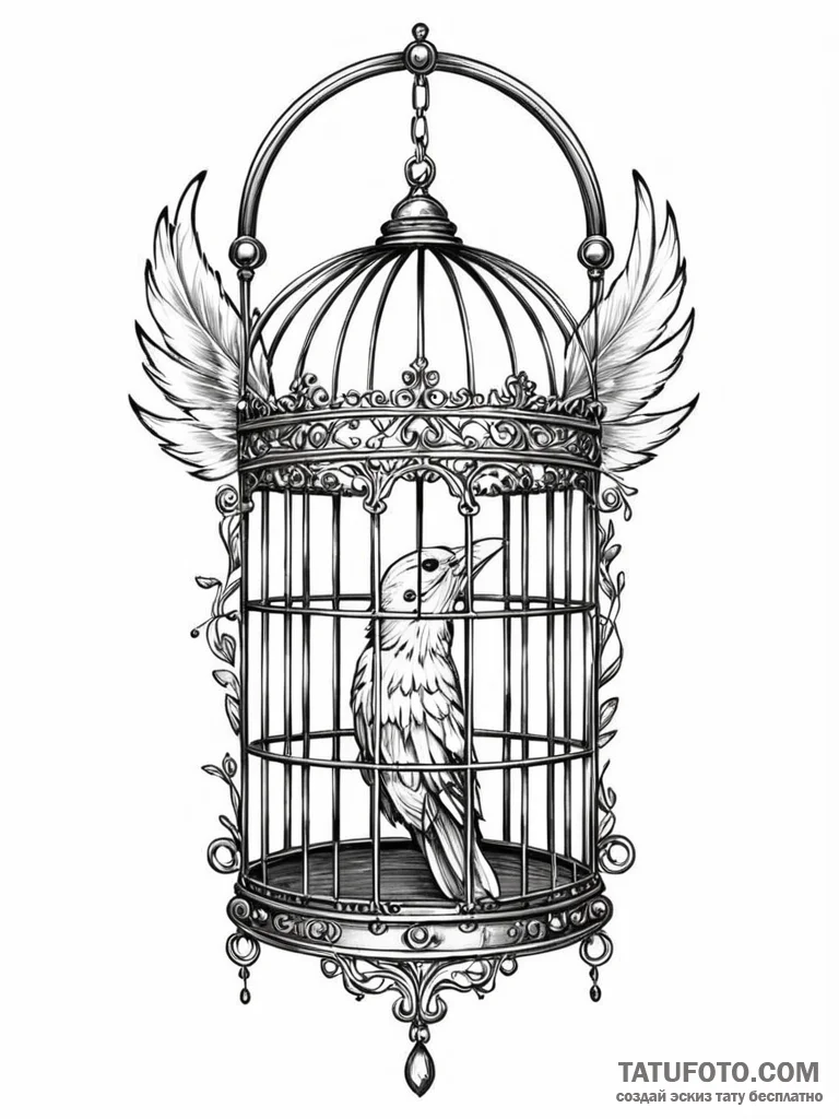 Tattoo sketch, gilded cage, open door, an ele... - эскиз тату (№1752430738_0, 13.07.2025 18:18) — Tatufoto.com