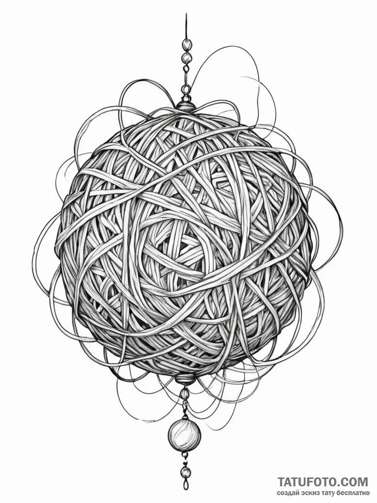 Tattoo sketch, yarn ball, unraveling realitie... - эскиз тату (№1752430911_0, 13.07.2025 18:21) — Tatufoto.com