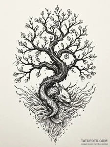 Tattoo sketch, intertwined destinies (tree &... - эскиз тату (№1752430999_0, 13.07.2025 18:23) — Tatufoto.com