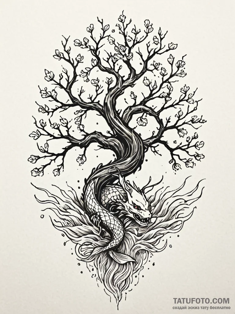 Tattoo sketch, intertwined destinies (tree &... - эскиз тату (№1752430999_0, 13.07.2025 18:23) — Tatufoto.com