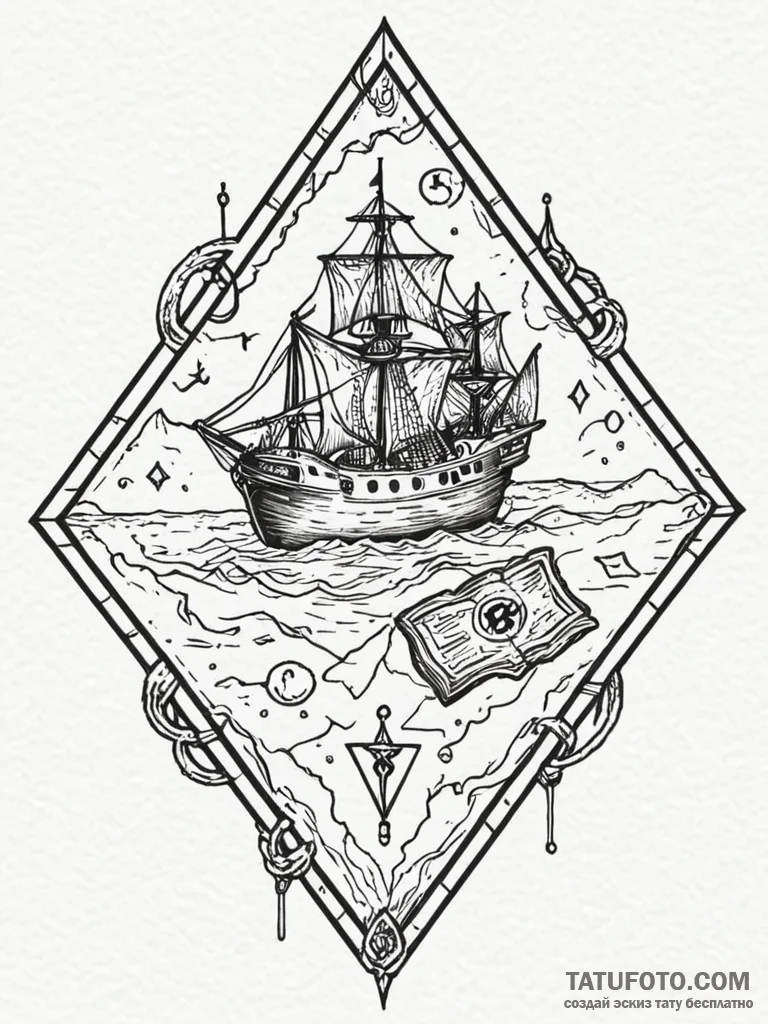 Tattoo sketch, x-marks the spot, data treasur... - эскиз тату (№1752431258_0, 13.07.2025 18:27) — Tatufoto.com