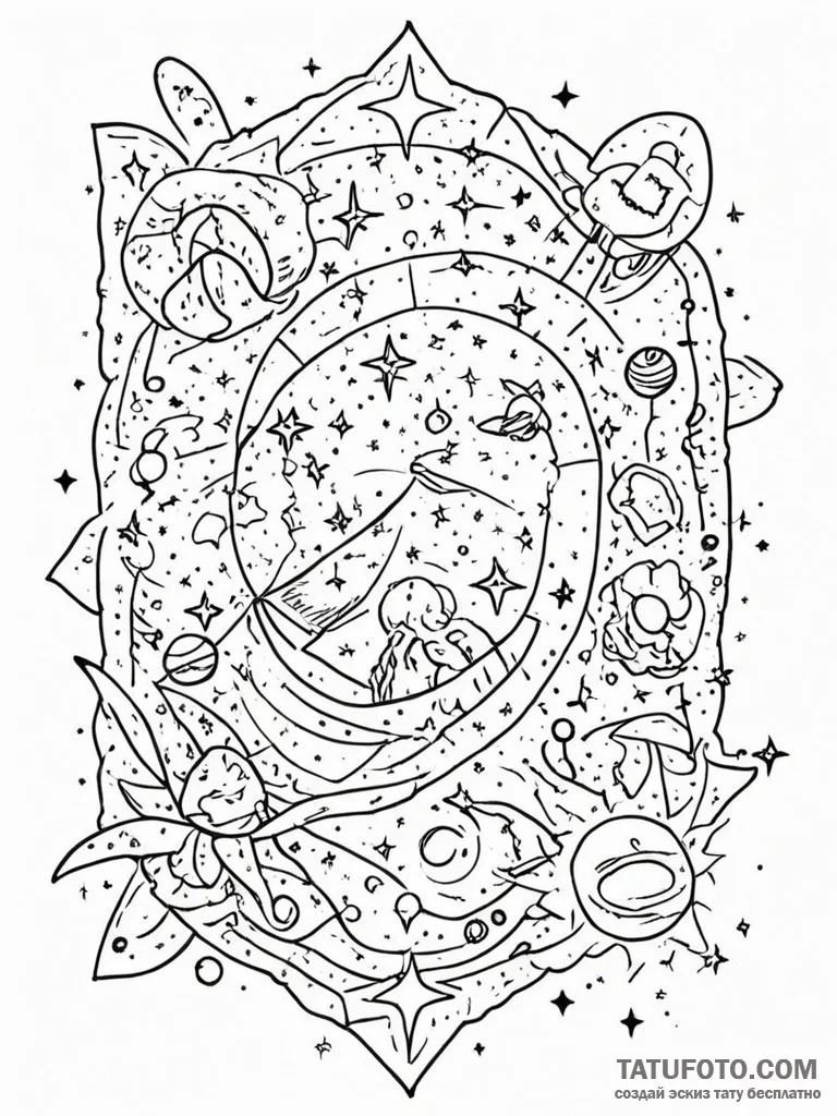 Tattoo sketch, quilted cosmos blanket, a vast... - эскиз тату (№1752431602_0, 13.07.2025 18:33) — Tatufoto.com